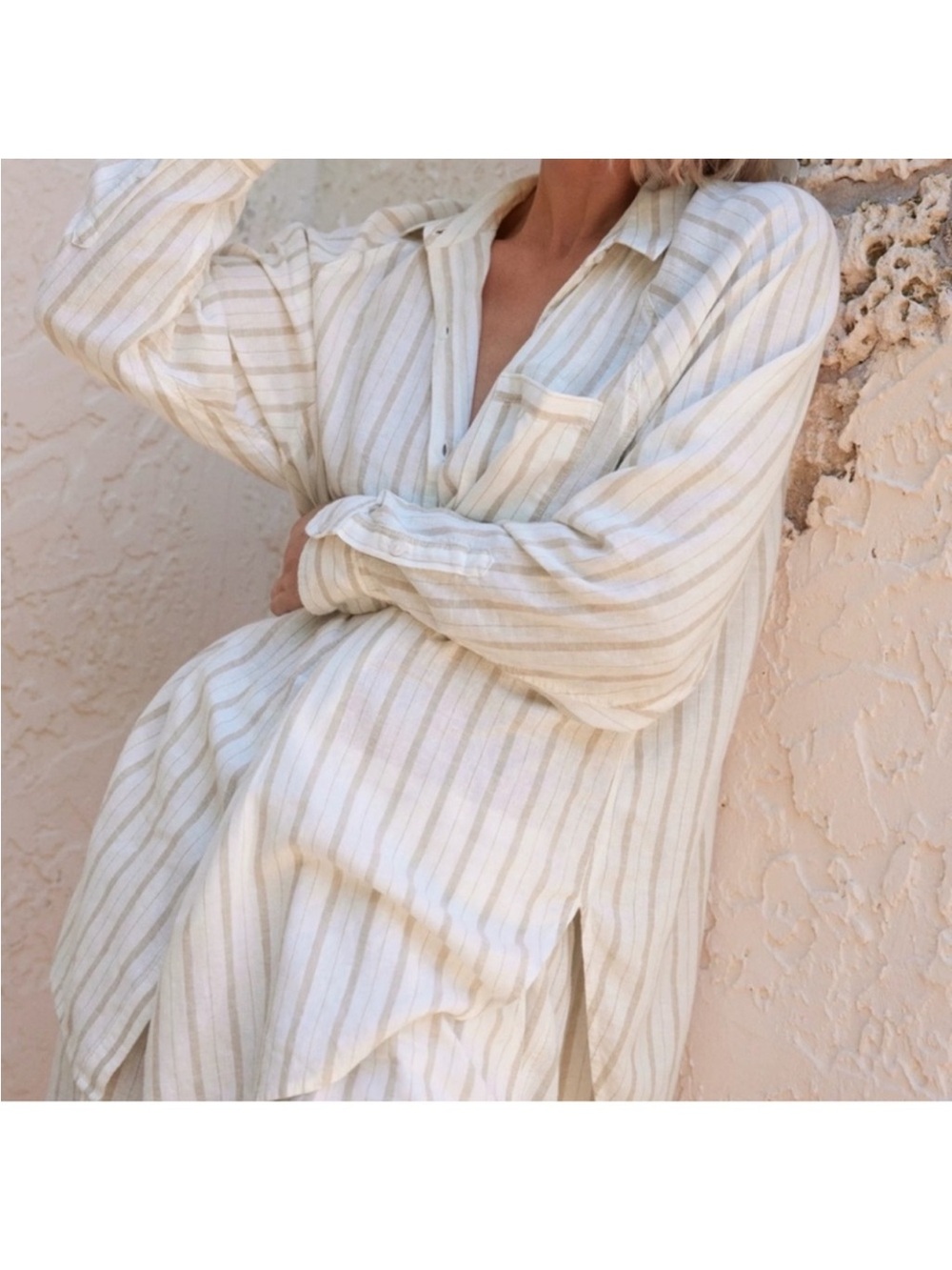 Aerie Pool to Party Linen Blend button-down shirt oversized